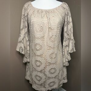 2B together Beige Lace Boho Bell sleeved dress size small